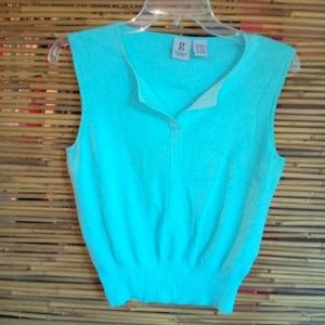 G MP Sleeveless Turquoise Silk Blend Knit Shell Petite Top